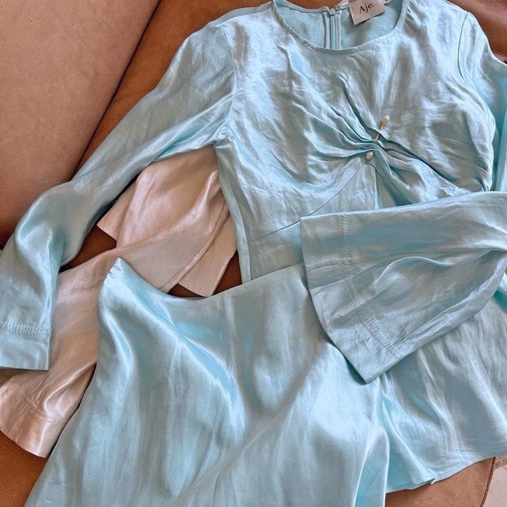 NWT Aje. Moonglade Pierced Top in Spearmint Blue, AUS 4